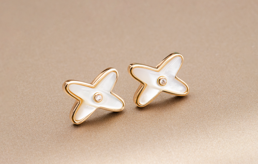 [Kincade Jewelery]JEUX DE WHITE MOP ROSE GOLD DIAMOND EARRINGS