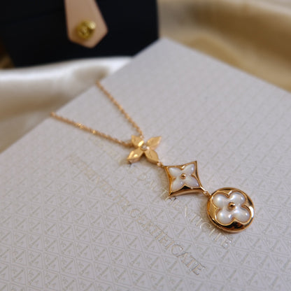 [Kincade Jewelery]COLOR BLOSSOM LARIAT NECKLACE PINK GOLD WHITE MOTHER PEARL AND DIAMOND