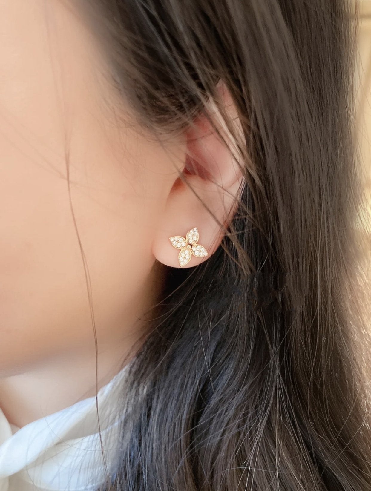 [Kincade Jewelery]STAR BLOSSOM STUD EARRINGS PINK GOLD DIAMONDS