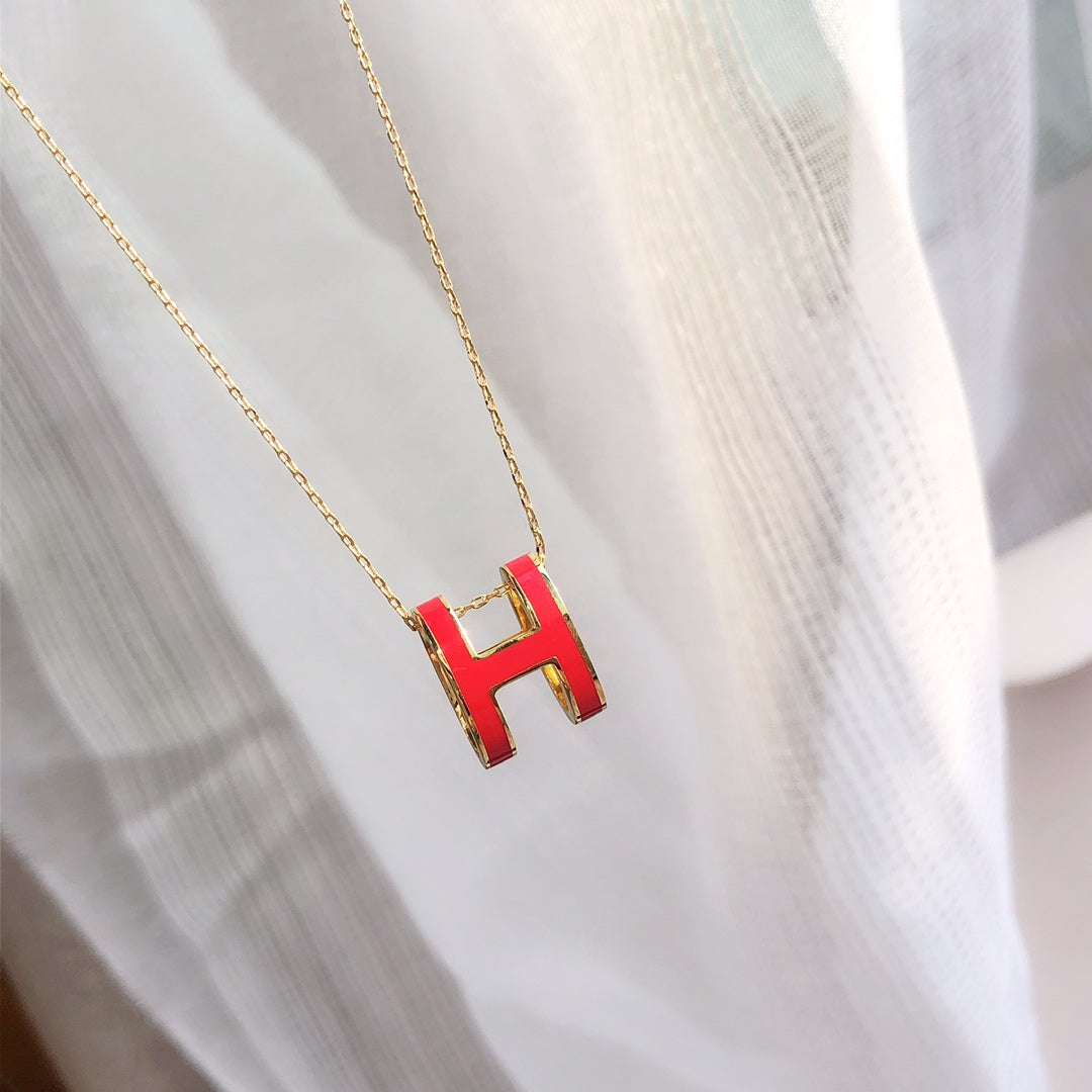 [Kincade Jewelery]HM CLIC RED ENAMEL GOLD NECKLACE