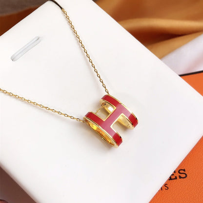 [Kincade Jewelery]HM CLIC RED ENAMEL GOLD NECKLACE