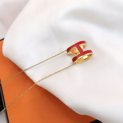 [Kincade Jewelery]HM CLIC RED ENAMEL GOLD NECKLACE