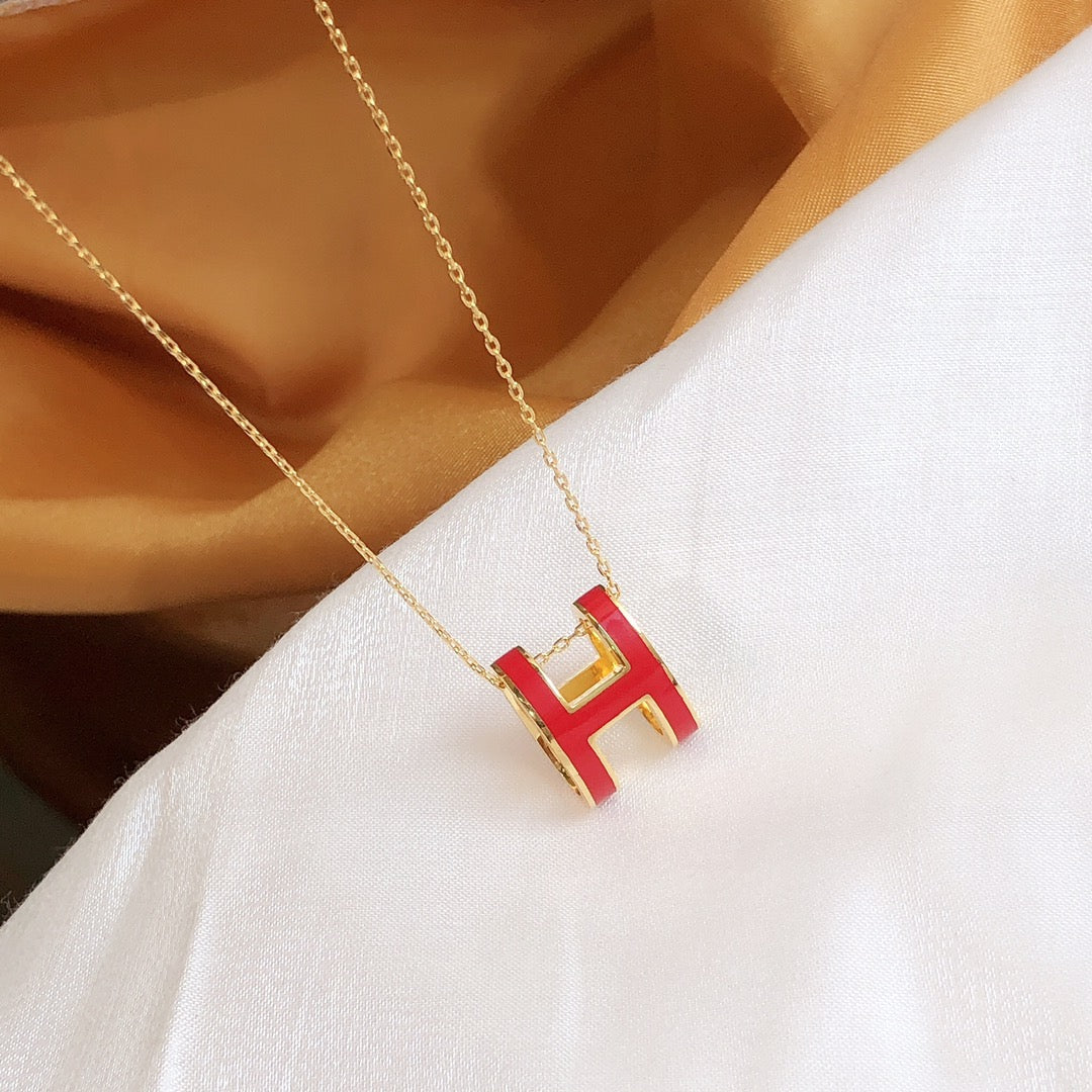 [Kincade Jewelery]HM CLIC RED ENAMEL GOLD NECKLACE