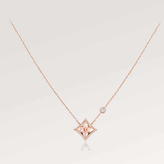 [Kincade Jewelery]STAR PINK MOP 1 DIAMOND PINK GOLD NECKLACE