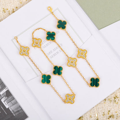 [Kincade Jewelrys]CLOVER 10 MOTIFS MALACHITE DIAMOND NECKLACE