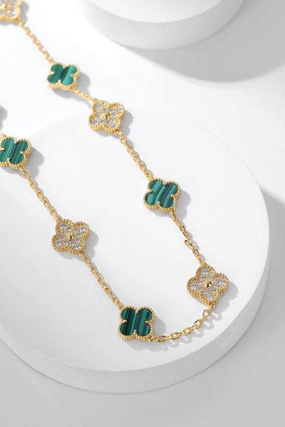 [Kincade Jewelrys]CLOVER 10 MOTIFS MALACHITE DIAMOND NECKLACE