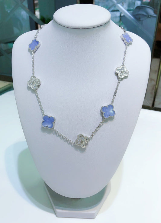 [Kincade Jewelery]KincadeS THE 10-MOTIFS CHALCEDONY DIAMONDS SILVER NECKLACE